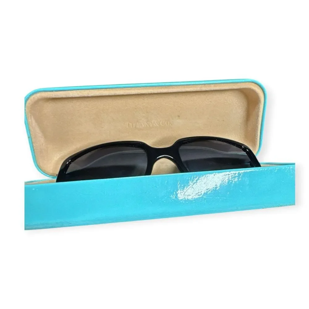 Tiffany & Co TF4047-B Black Polarized Sunglasses Flower Crystal Accent Rare‎ VTG